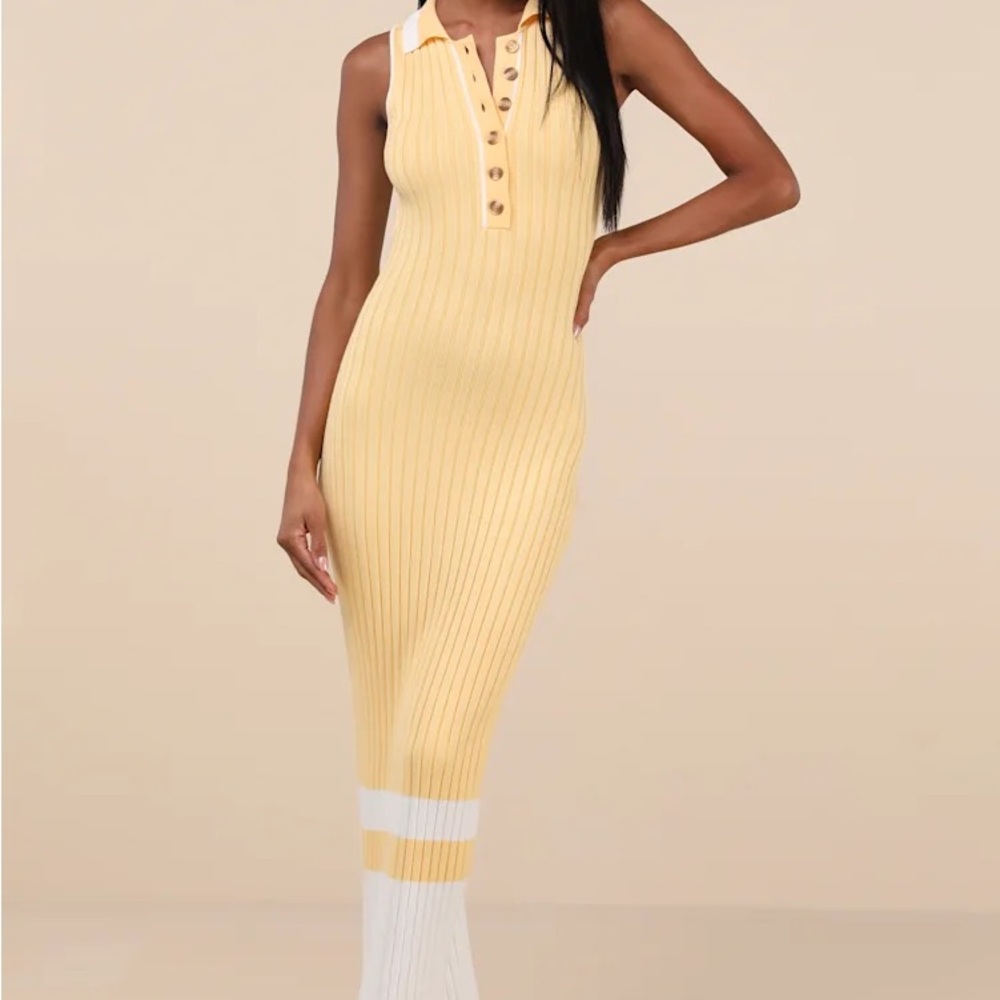 Lulu's Yellow and White Ribbed Maxi Dress